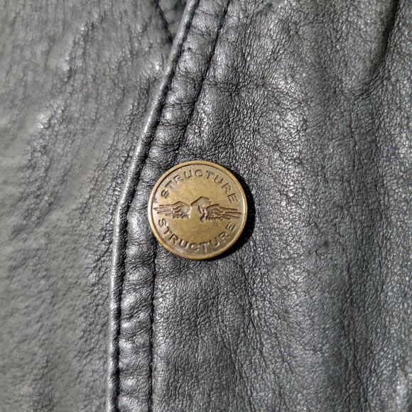 Vintage 90’s Structure Black Leather Snap Biker Vest Size L Mens - Picture 3 of 9